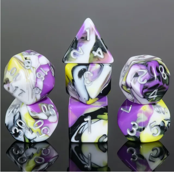 Brisk Melody 7pc Dice Set inked in Silver